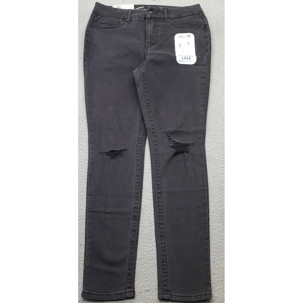 Seven7 Tummyless Skinny Jeans Womens 10 Black Denim Distressed Stretch High Rise
